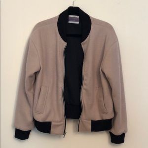 Beige/black Urban Outfitters fleece bomber jacket